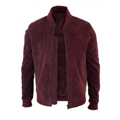 Men’s Burgundy Suede Bomber Jacket
