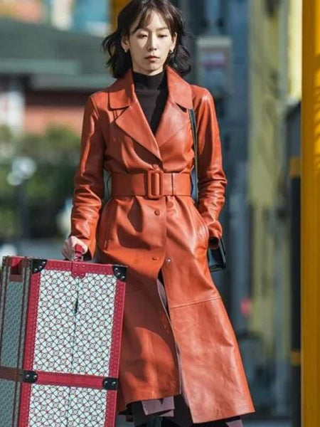 Seo Hyeon-jin The Trunk S01 Brown Leather Coat