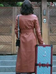 Seo Hyeon-jin The Trunk S01 Brown Leather Coat
