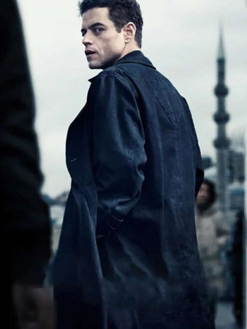 Rami Malek The Amateur 2025 Black Trench Coat