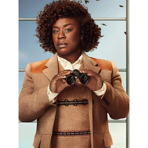 The Residence 2025 Uzo Aduba Brown Jacket With Leather Patches