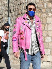 Nicolas Cage Pink Biker Leather Jacket