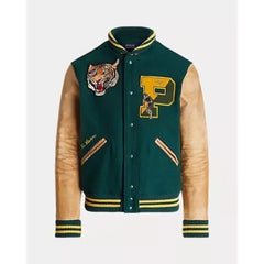 Tiger Leather Wool Letterman Varsity Jacket