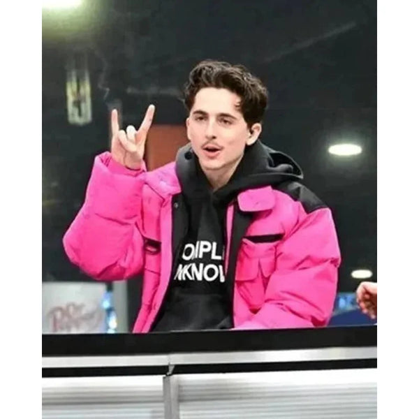 Timothee Chalamet Pink Puffer Jacket