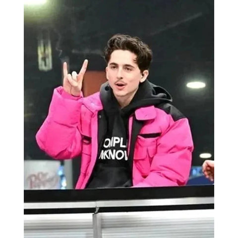 Timothee Chalamet Pink Puffer Jacket