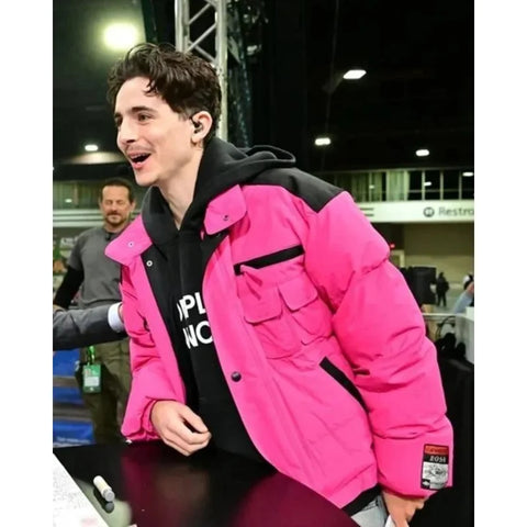 Timothee Chalamet Pink Puffer Jacket