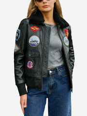 Candace Black Leather Aviator Jacket
