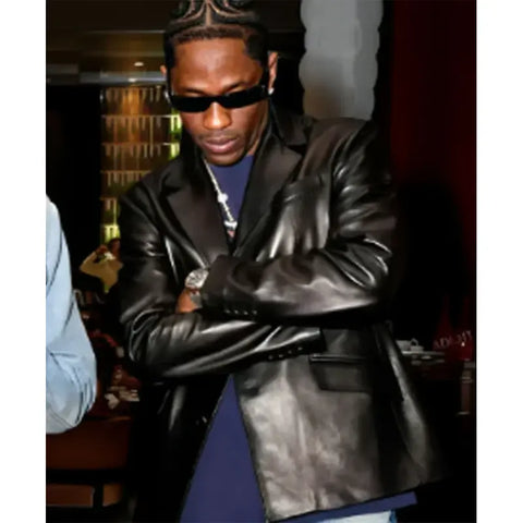 Travis Scott Joopiter Dinner Black Leather Blazer