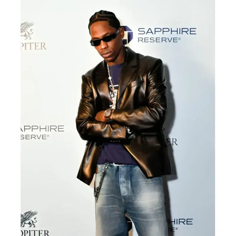 Travis Scott Joopiter Dinner Black Leather Blazer