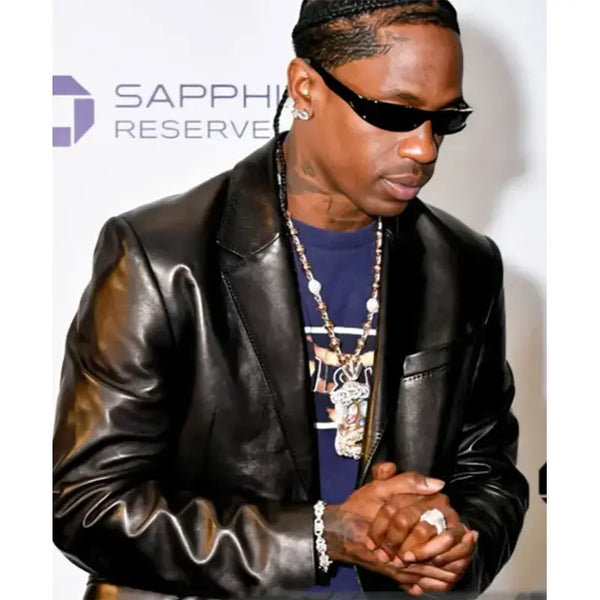 Travis Scott Joopiter Dinner Black Leather Blazer
