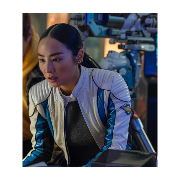 Tron Ares Greta Lee White Leather Jacket