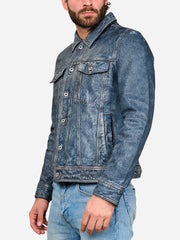Hudson Trucker Blue Leather Jacket
