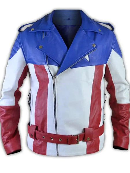 USA Flag Biker Leather Jacket