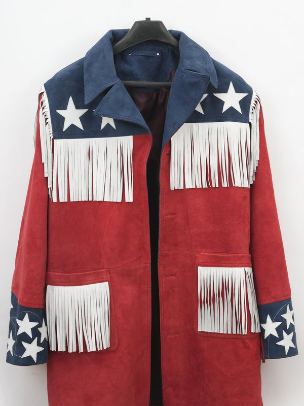 US Flag Cowgirl Vintage Fringe Leather Jacket
