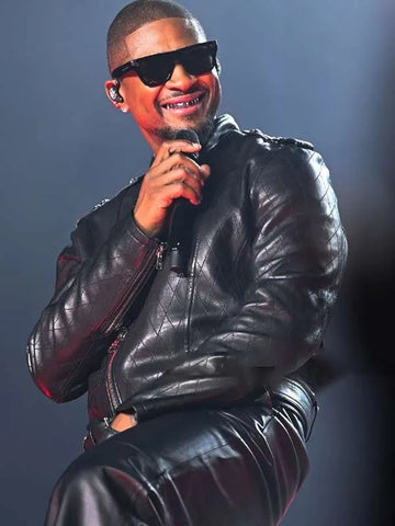 Usher Hot 107.9 Birthday Bash 2024 Black Leather Jacket