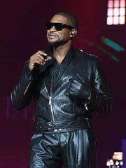 Usher Hot 107.9 Birthday Bash 2024 Black Leather Jacket