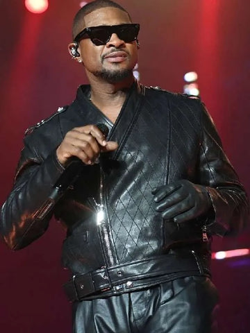 Usher Hot 107.9 Birthday Bash 2024 Black Leather Jacket