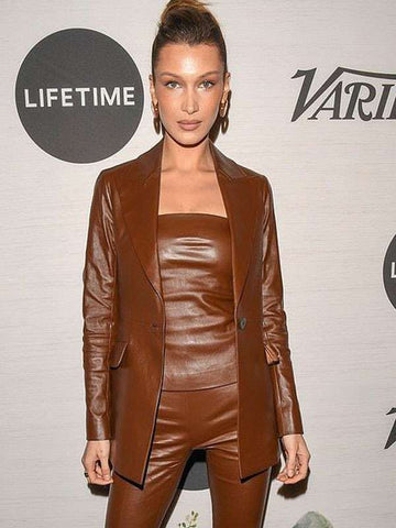 Bella Hadid NYC Brown Leather Jacket