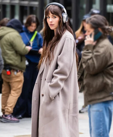 Verity Dakota Johnson Grey Wool Coat