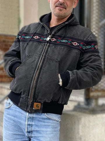 Vintage 90s Carhartt Aztec Pattern Canvas Zip Hooded Jacket