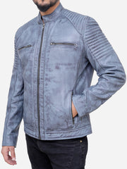 Edison Distressed Grey Leather Motorcycle Jacket
