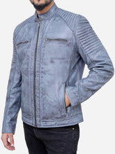 Edison Distressed Grey Leather Motorcycle Jacket