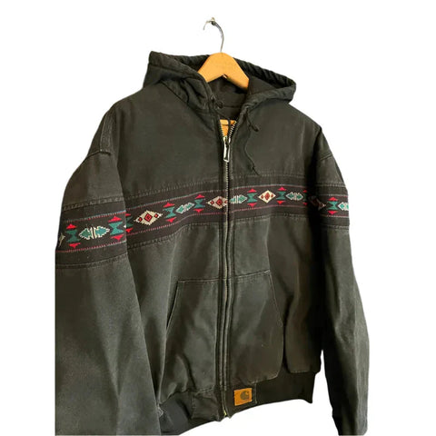Vintage 90s Carhartt Aztec Pattern Canvas Zip Hooded Jacket