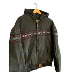 Vintage 90s Carhartt Aztec Pattern Canvas Zip Hooded Jacket