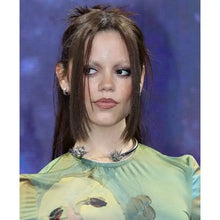 Wednesday S02 Press Conference Jenna Ortega Green Printed Top