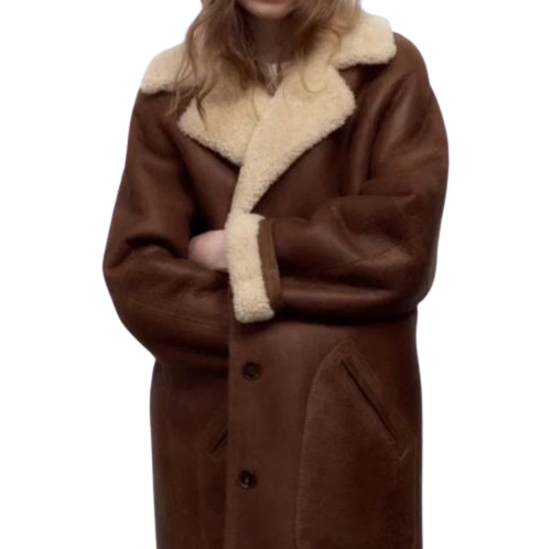 Winter Shearling Jacket Women in Fur, Brown