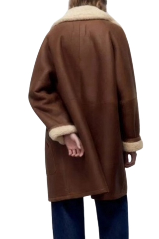 Winter Shearling Jacket Women in Fur, Brown