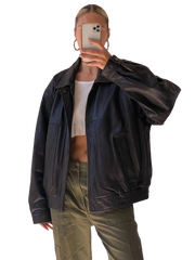 90’s Style Leather Bomber Jacket Women, Black