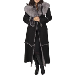 Black Shearling Leather Jacket For Womens