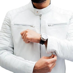 Cafe Racer Retro White Leather Jacket
