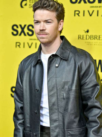 Will Poulter Death of a Unicorn Black Leather Coat
