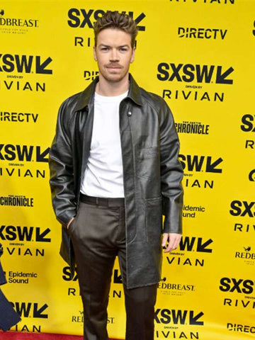 Will Poulter Death of a Unicorn Black Leather Coat