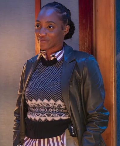 Will Trent S03 Faith Mitchell Black Leather Coat