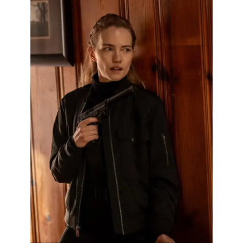 Willa Fitzgerald Alarum 2025 Black Bomber Jacket