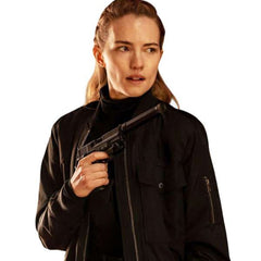 Willa Fitzgerald Alarum 2025 Black Bomber Jacket