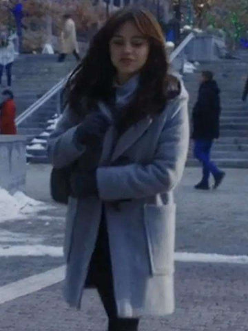 Winter Spring Summer or Fall Jenna Ortega Gray Hooded Coat