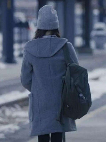 Winter Spring Summer or Fall Jenna Ortega Gray Hooded Coat