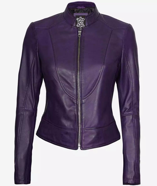 Amy Womens Vintage Purple Leather Biker Jacket