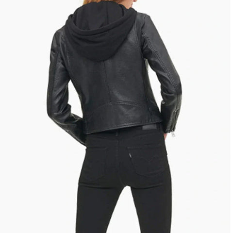 Hooded Jacket Women, Black Biker Jacket