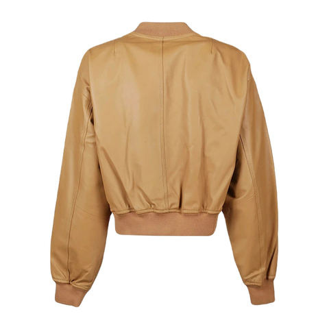 Tan Brown Sheep Leather Bomber Jacket Women