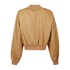 Tan Brown Sheep Leather Bomber Jacket Women
