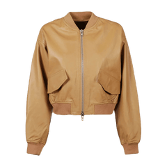 Tan Brown Sheep Leather Bomber Jacket Women