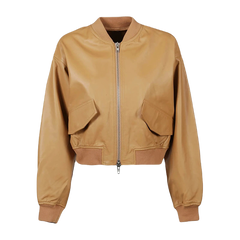 Tan Brown Sheep Leather Bomber Jacket Women