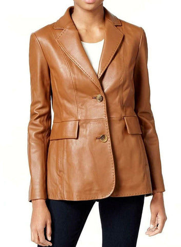 Genuine Sheep Leather Blazer Women Brown