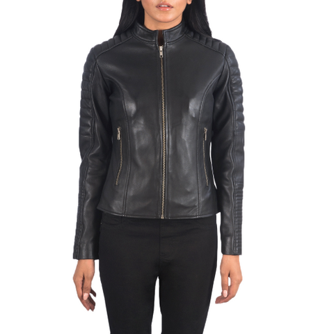 Adalyn Quilted Leather Biker Jacket Women, Black
