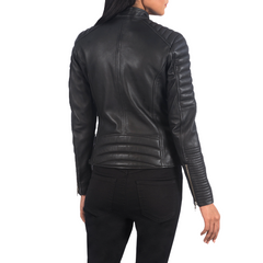 Adalyn Quilted Leather Biker Jacket Women, Black